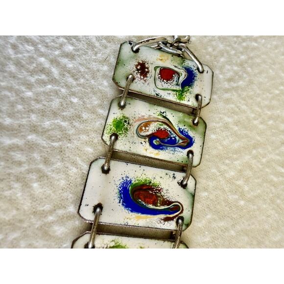 Vintage 8 Enamel Plaques of Abstract Paintings Souvenir Bracelet main image 0
